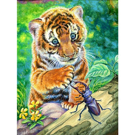 Diamantstickerei-Set "Baby Tiger mit Käfer" | 40 cm x 30 cm - 70 cm x 50 cm