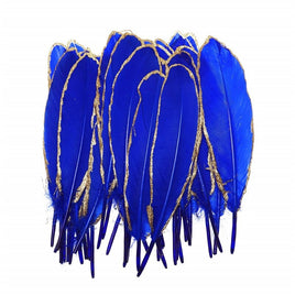 Gänsefedern Blau/Gold | 15 cm - 20 cm | 10 Stück